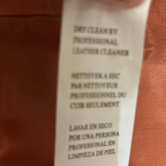 Vintage Karen Kane Light Orange Scalloped Trim Leather Jacket Smalk Petite - Picture 11 of 11